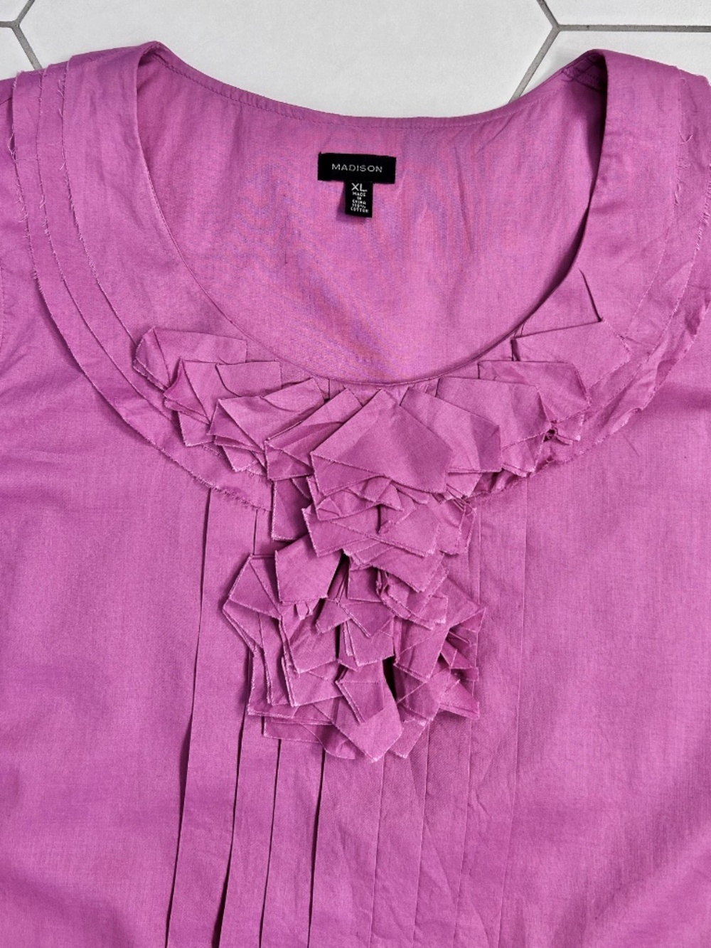 Madison Raspberry Sleeveless Ruffle Neck Blouse, Size XL - Picture 4 of 6